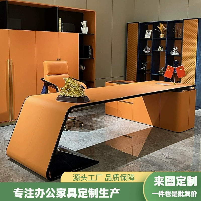Легкий роскошный стол Bugatti в итальянском стиле, стол босса, оригинальная копия, длинный боковой шкаф, директор Hermès, оранжевый офисный стол