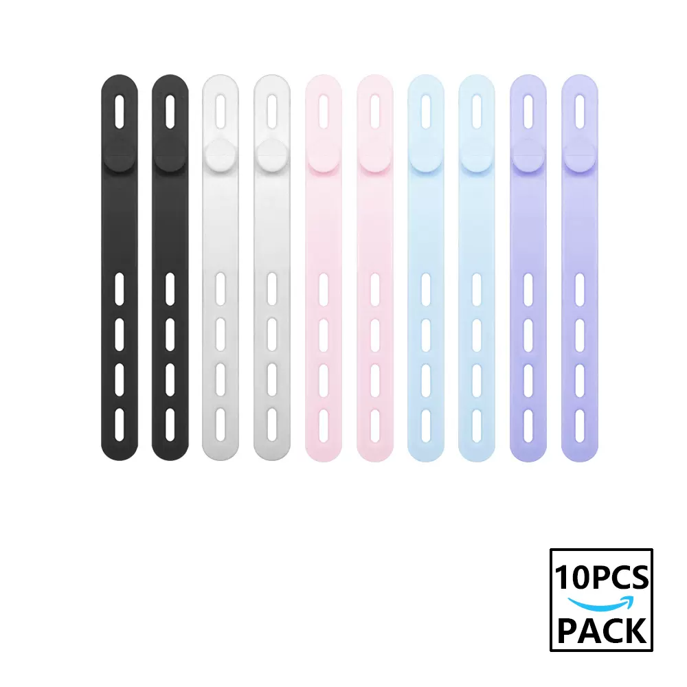 10条装硅胶理线器数据线收纳扎带电源线绕线器绑带Cord Organizer