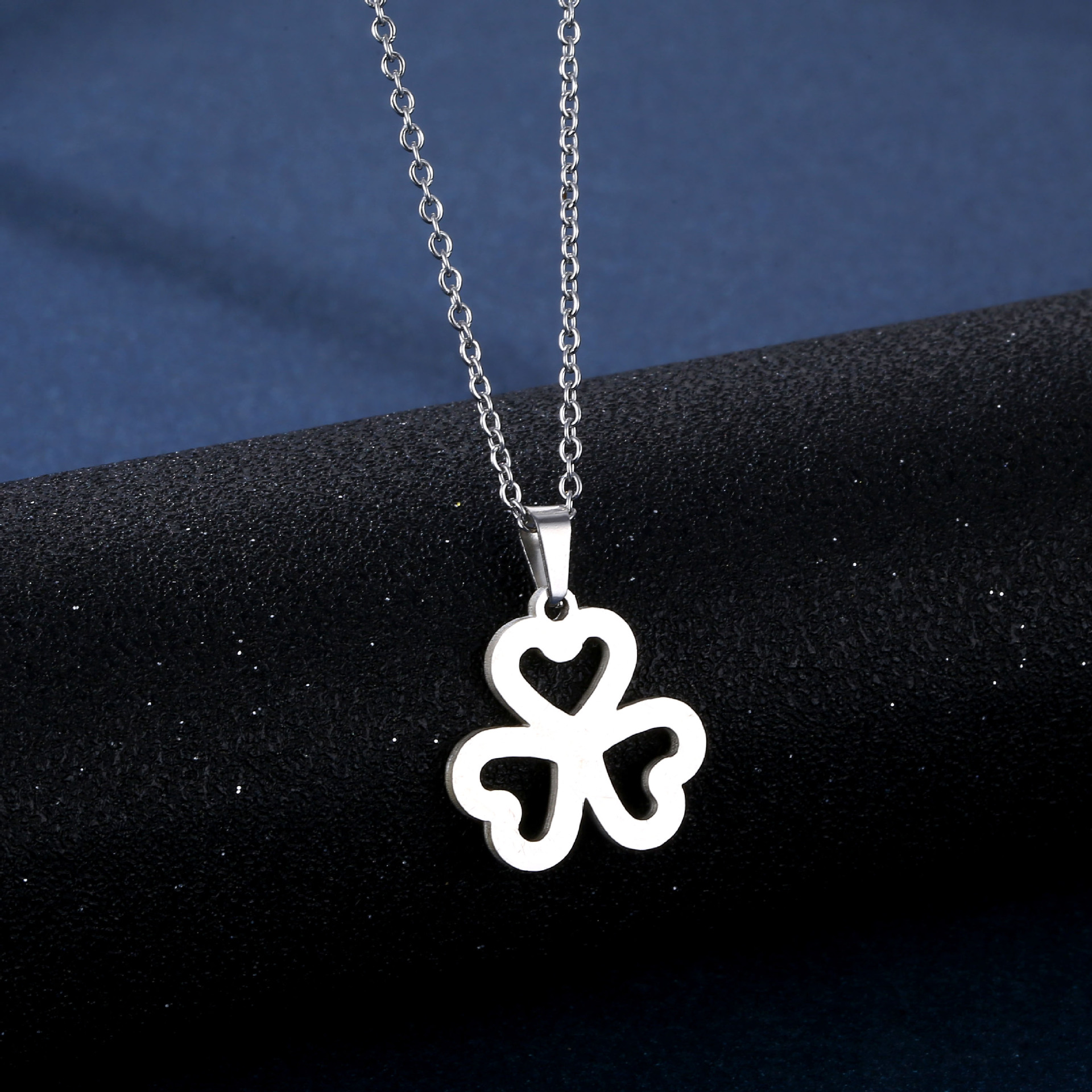 Fashion Clover Stainless Steel Necklace Earrings Set