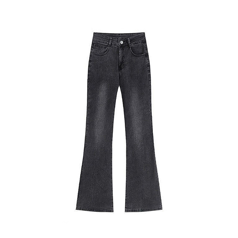 Women's High Waist Stretch Flared Jeans - Vintage Black Gray Bootcut Pants For Spring, Straight Leg To Floor Length_ecoleips.com