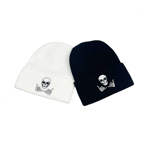 Bestselling Skeleton Head Hand Embroidered Knitted Wool Hat for Men and Women, Versatile Warm Winter Cap