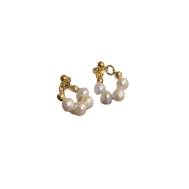 Серьги, серебряная игла 925, жемчужина и циркон floral ретро европейский стиль, лёгкий 0.036 кг