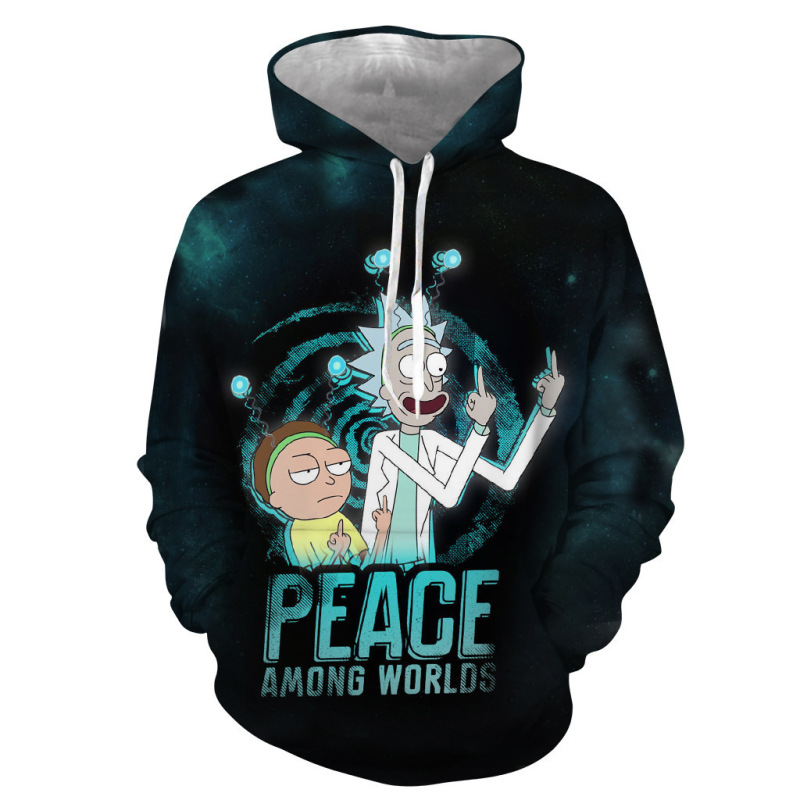 Simpson Trendy Modified Patrick Morty Printed Hooded Sweatshirt with Starry Background Classic Character Peace Anime