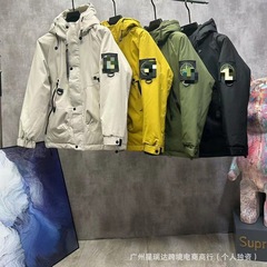 カップル向け秋冬用厚手保温綿入り防風防水フード付きジャケット、輸出向け作業服、厚手防寒ジャケット