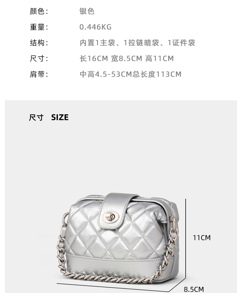 Túi đeo chéo nữ da thật dáng vỏ sò — bạc, Lời bài hát: Silver (Public Version) chi tiết 7