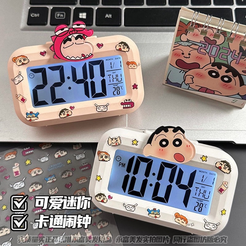 クレヨンしんちゃんミニ夜光学生目覚まし時計かわいい時計多機能携帯寮デスクトップ小型台時計|undefined