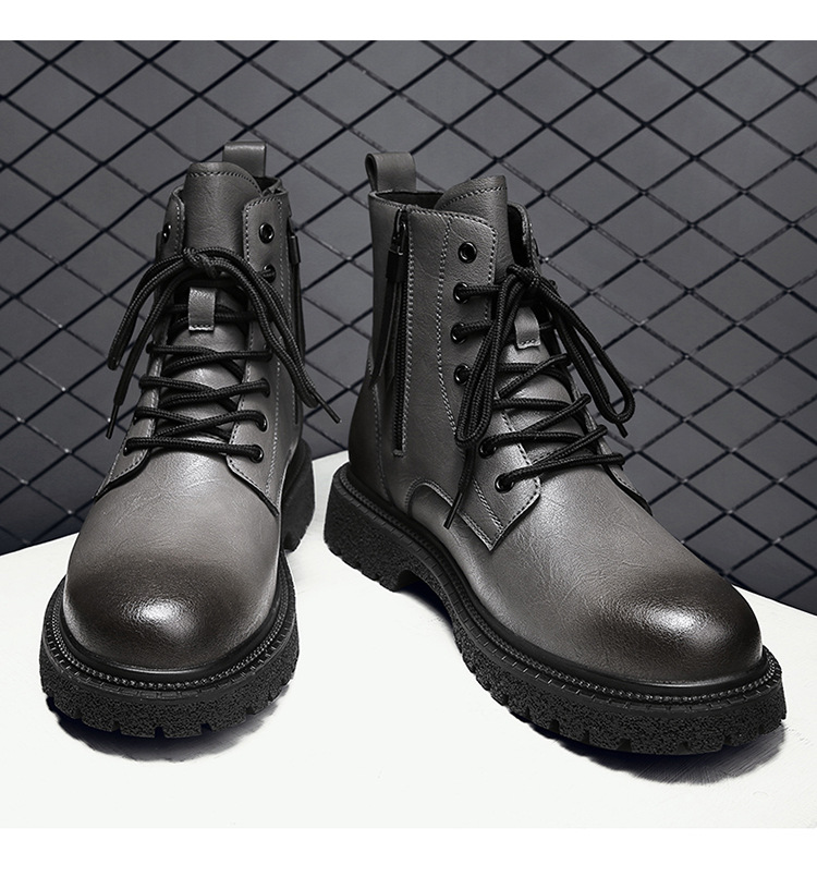 Men's Leather Motorcycle Boots With Warm Plush Lining For Autumn_voghion.com