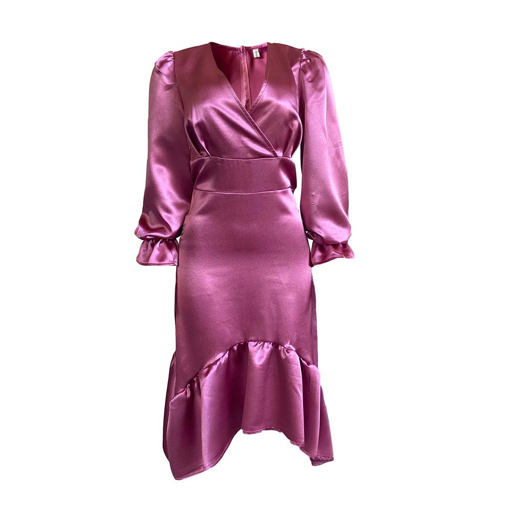 Solid Color V-Neck Irregular Hem Sheath Dress NSATL107141