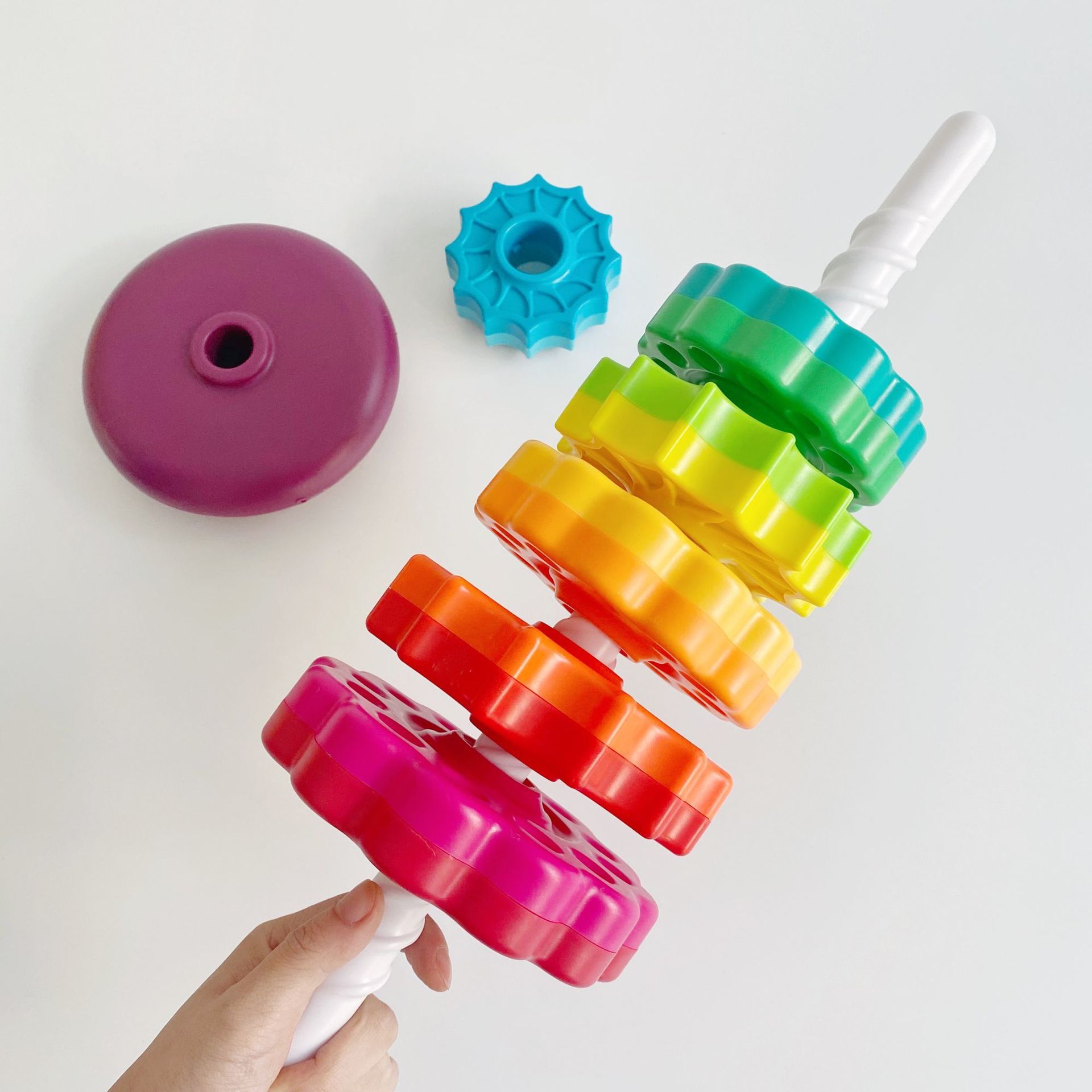 Del bebé cognoscitivo Arco Iris girando torreta de los niños jengle educación temprana geométrica giratoria virola girando juguete