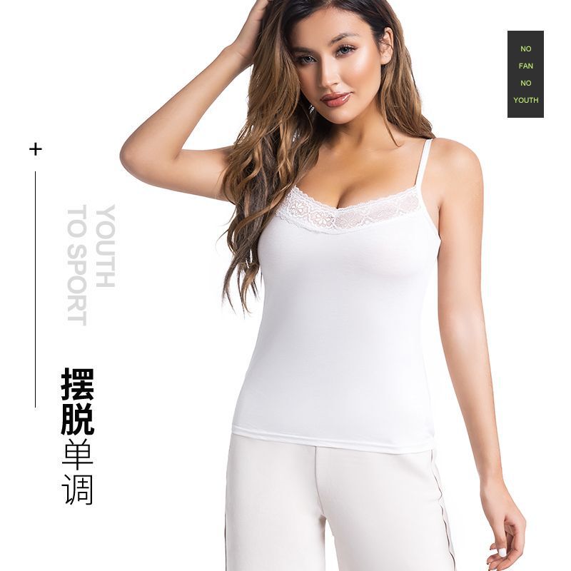 V-neck Hong Kong style vintage lace strap short sleeveless T-shirt sexy vest women's summer inner base outer wear