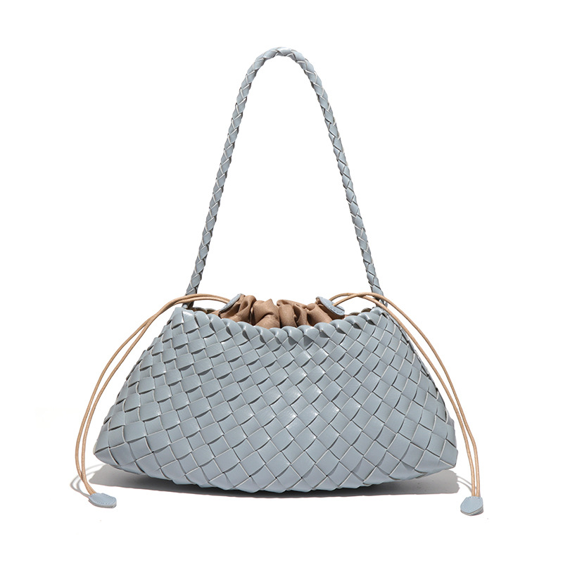 Woven Ruched Drawstring Soft PU Leather Shoulder Bag 26