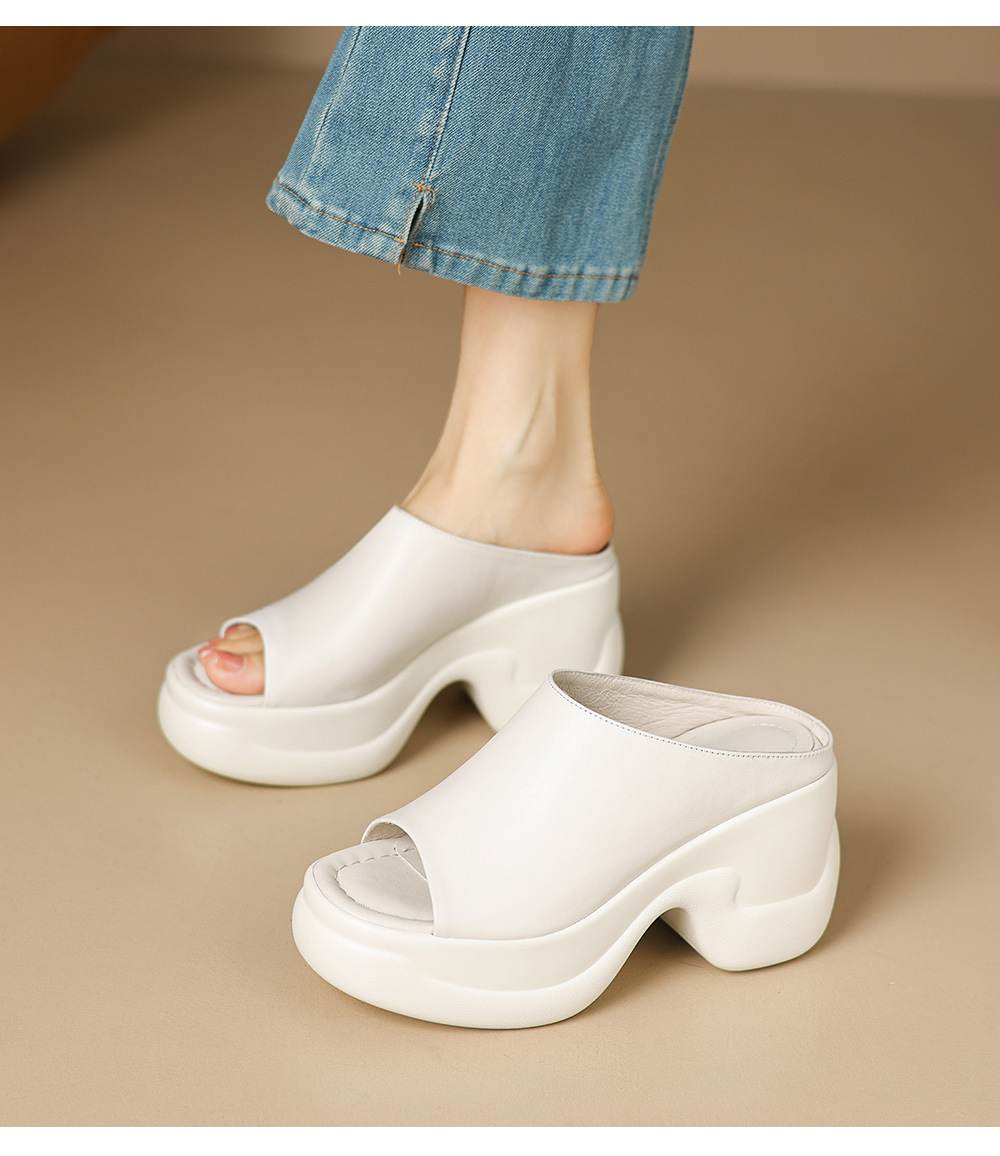 Sandal cao gót nữ đế dày 8,5 cm quai ngang da bò — đen chi tiết 2