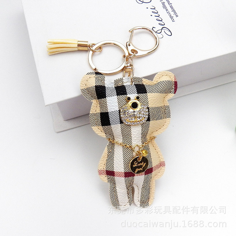 European and American New Style Diamond-Encrusted Bear Bag Pendant Mickey Mobile Phone Keychain Accessory Fashion Bear Leather Pendant