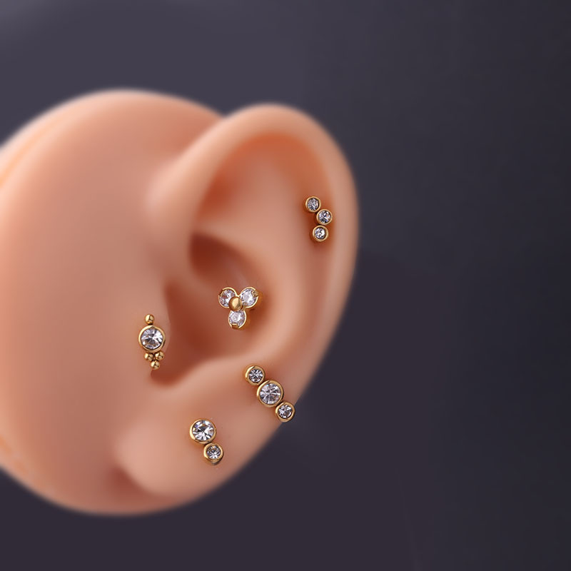 Unisex Fashion Round Stainless Steel Metal Ear Studs Plating Inlay Zircon