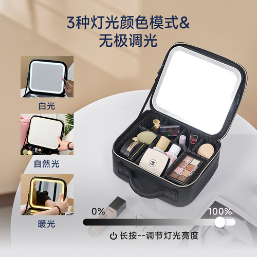 Cross-border best-selling cosmetic bag with mirror, high-end LED, large capacity, makeup box for makeup artists, one piece per batch