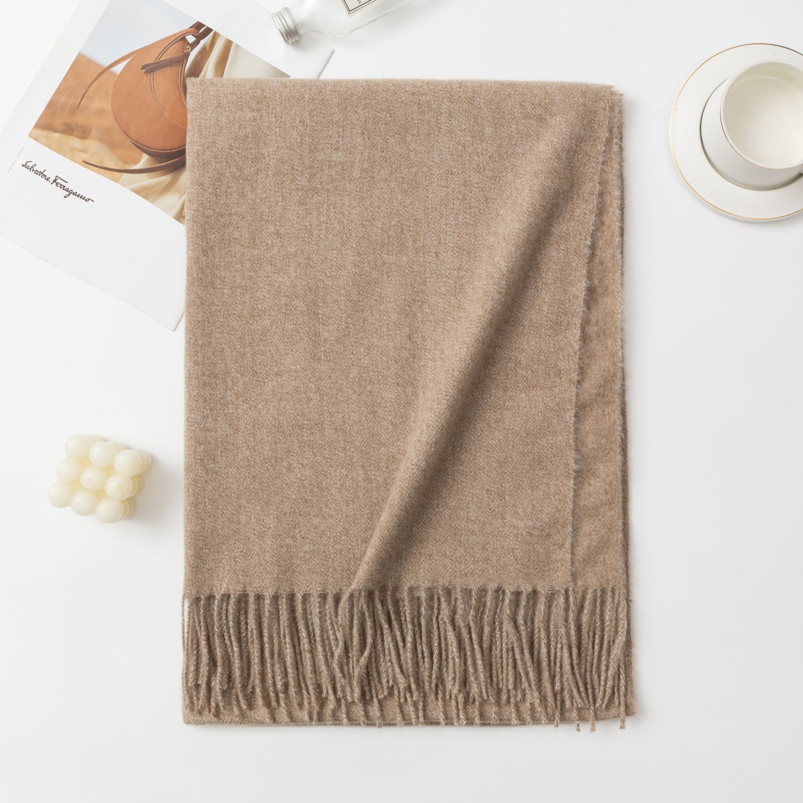 Bufanda ancha de cachemir para mujer, estilo chal de invierno de alta calidad, color liso con bordado floral, cálida para dama