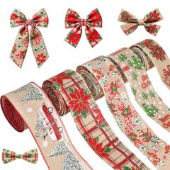 クロスボーダー新しいクリスマス模造リネンリボン装飾クリスマスツリー DIY リボンギフトボックスパーティーギフト装飾リボン