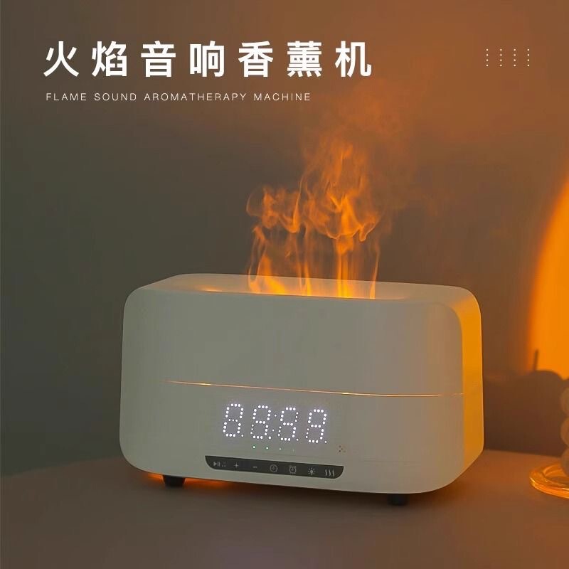 新款仿真火焰香薰加湿器蓝牙音箱创意氛围灯数显时钟礼品礼物批发|undefined