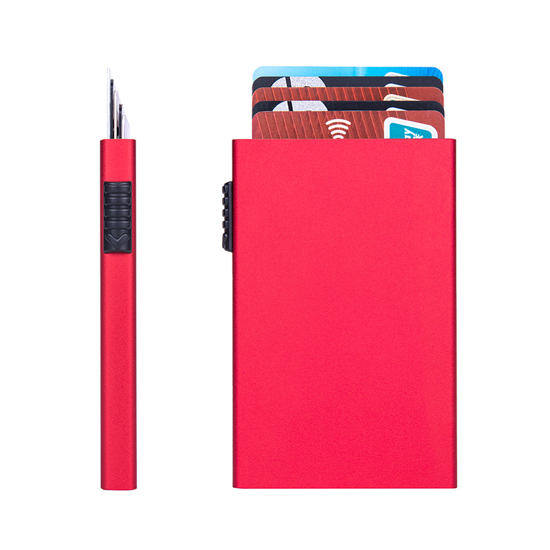 Desgaussing de fábrica caja de tarjeta bancaria bolsa de tarjeta de metal automático pop-up Tarjeta de tarjeta antirrobo bolsa de aleación de aluminio