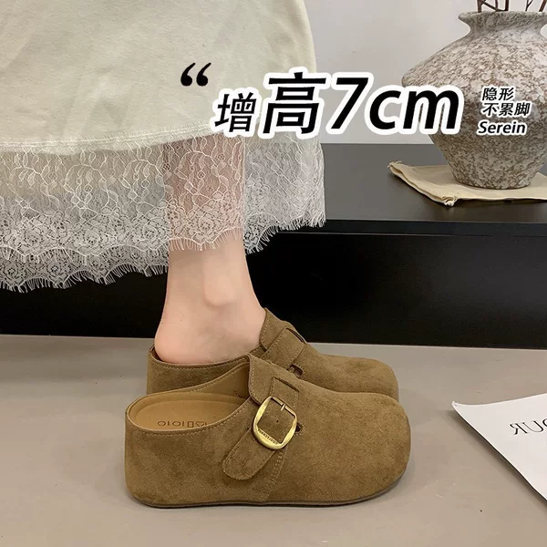 Women's thick-soled, height-increasing Birkenstock-style shoes, 2026 autumn new collection, durable slip-on design, retro closed-toe half-slipper style