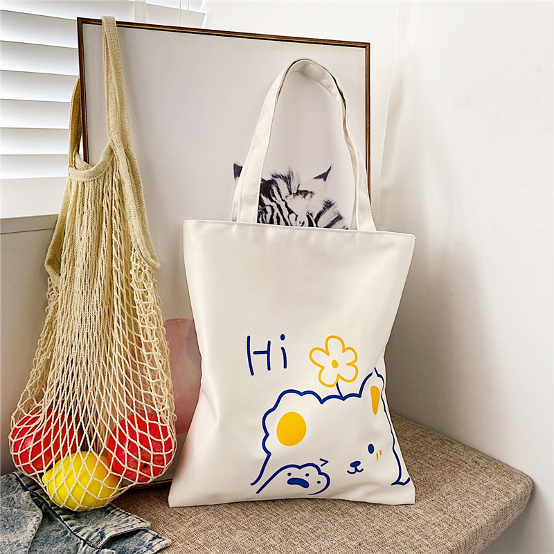 Double Shoulder Straps Strap Type Women's Cute Basic Animal Letter Fruit Canvas Shopping Bags