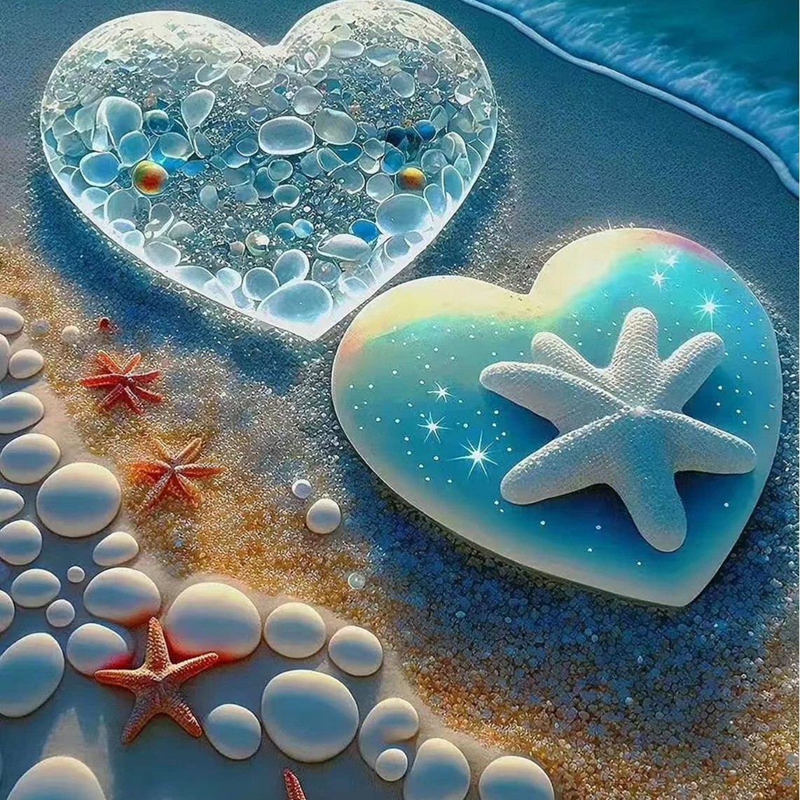 Pintura de diamantes de playa 5D de amor pintura de diamantes redonda pintura de decoración de la sala de estar DIY pintura de diamantes colorida paisaje pegatinas de diamantes