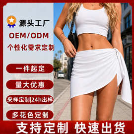 外贸POD来图定制3D印花女士绑带短裙工厂一件起订不规则性感半身