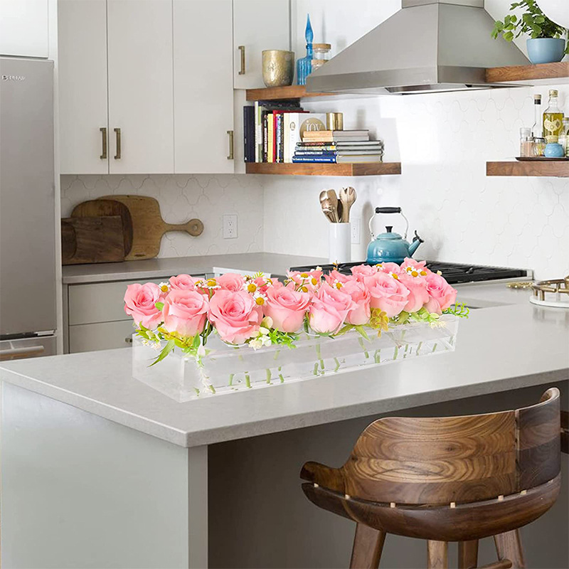 透明亚克力装饰盒矩形花盒插花花瓶婚礼派对桌面餐厅餐桌透明花盆