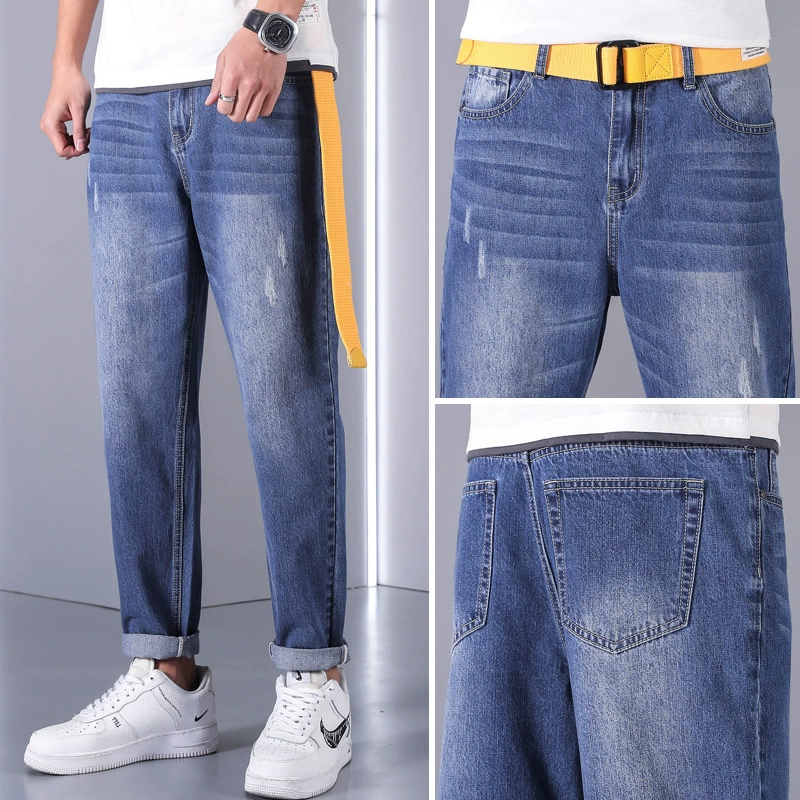 Jeans, universal summer light trousers for leisure, loose straight fit, Korean style