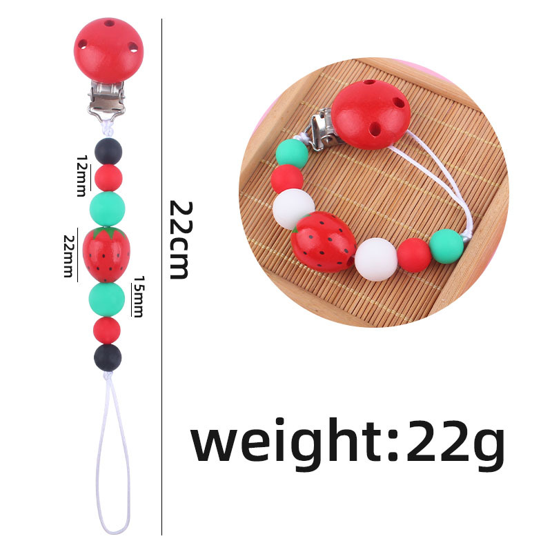 Nuevo bebé suministros de dibujos animados fresa mordedor creativo bebé cuentas de silicona mordida molar Cadena de pezón cadena anti-caída