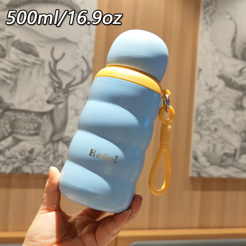 新款弹跳盖户外高颜值便携提绳毛毛虫不锈钢保温杯运动水壶杯子|undefined