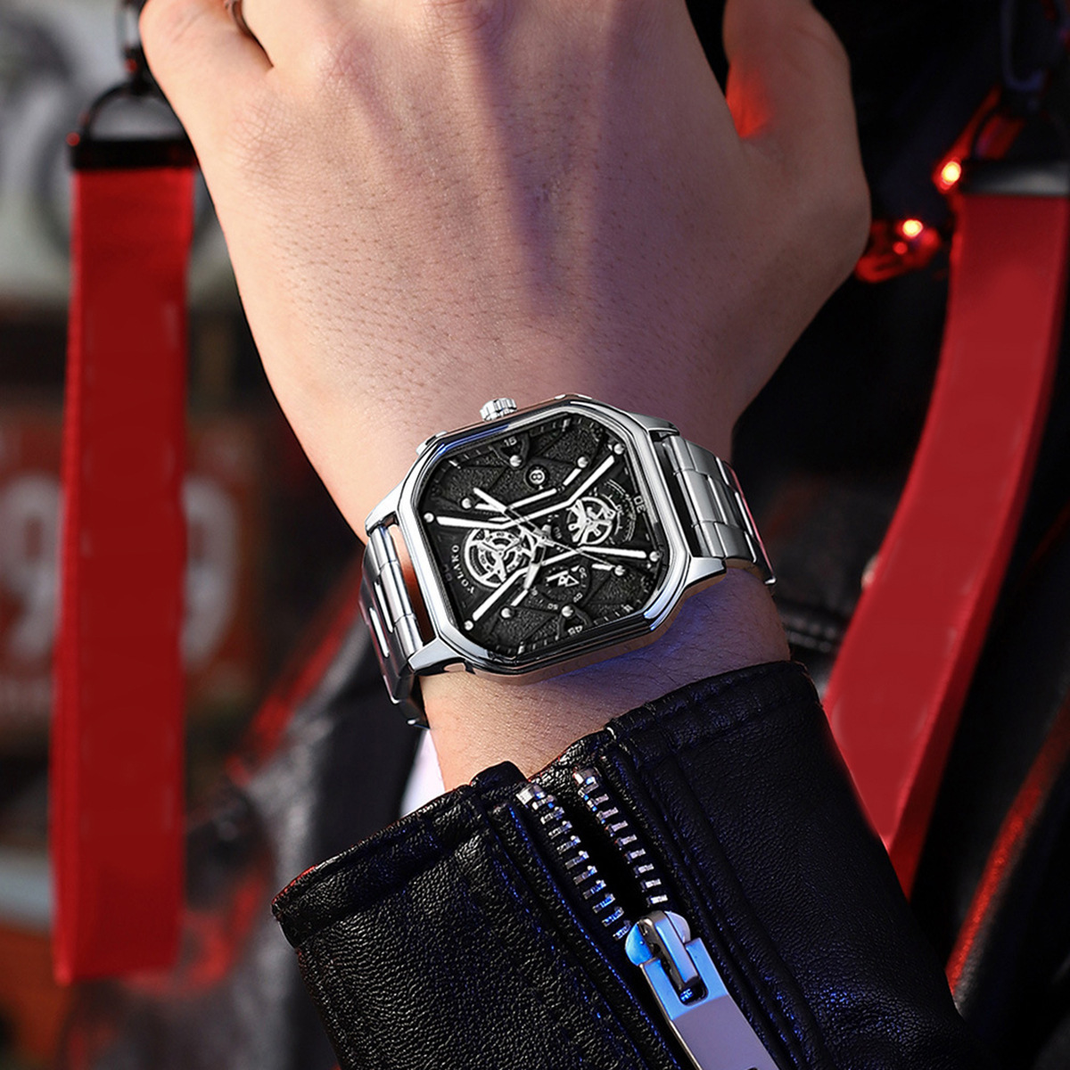 Wrist Watch Non-mechanical Watch Large Dial Men's Watch Men's Watch Super Large New Concept Calendar Creative Belt Steel Band Watch_voghion.com