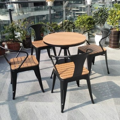 Mesas y sillas de madera plástica al aire libre patio Mesa de ocio al aire libre jardín tienda de té con leche balcón al aire libre cafetería combinación de mesas y sillas image 25