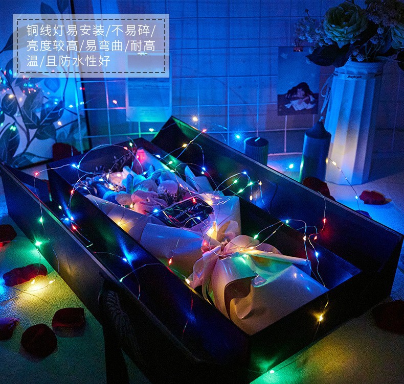 Cadena de luz de alambre de cobre LED control remoto caja de batería impermeable ramo de luz de alambre de cobre caja de regalo Navidad vacaciones luces decorativas al por mayor