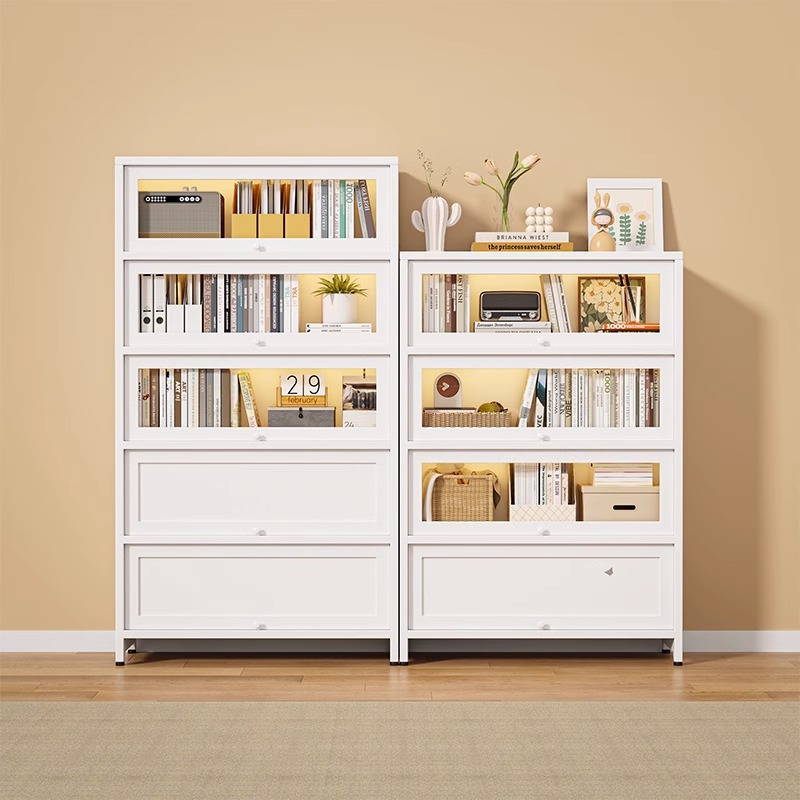 鋼製書架帶門兒童書櫃客廳落地儲物櫃簡約防塵收納柜子鐵藝置物架