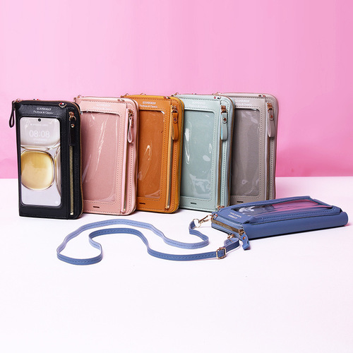 New touch screen mobile phone bag women's anti-theft multifunctional wallet versatile transparent mobile phone coin purse crossbody clutch