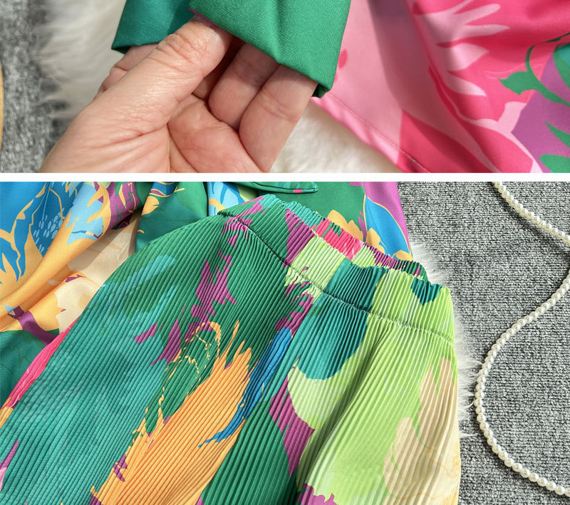 Women's Clothing Fashion suit women's casual loose long sleeved single breasted shirt two piece set high slimming tie dye printed wide leg pants_voghion.com