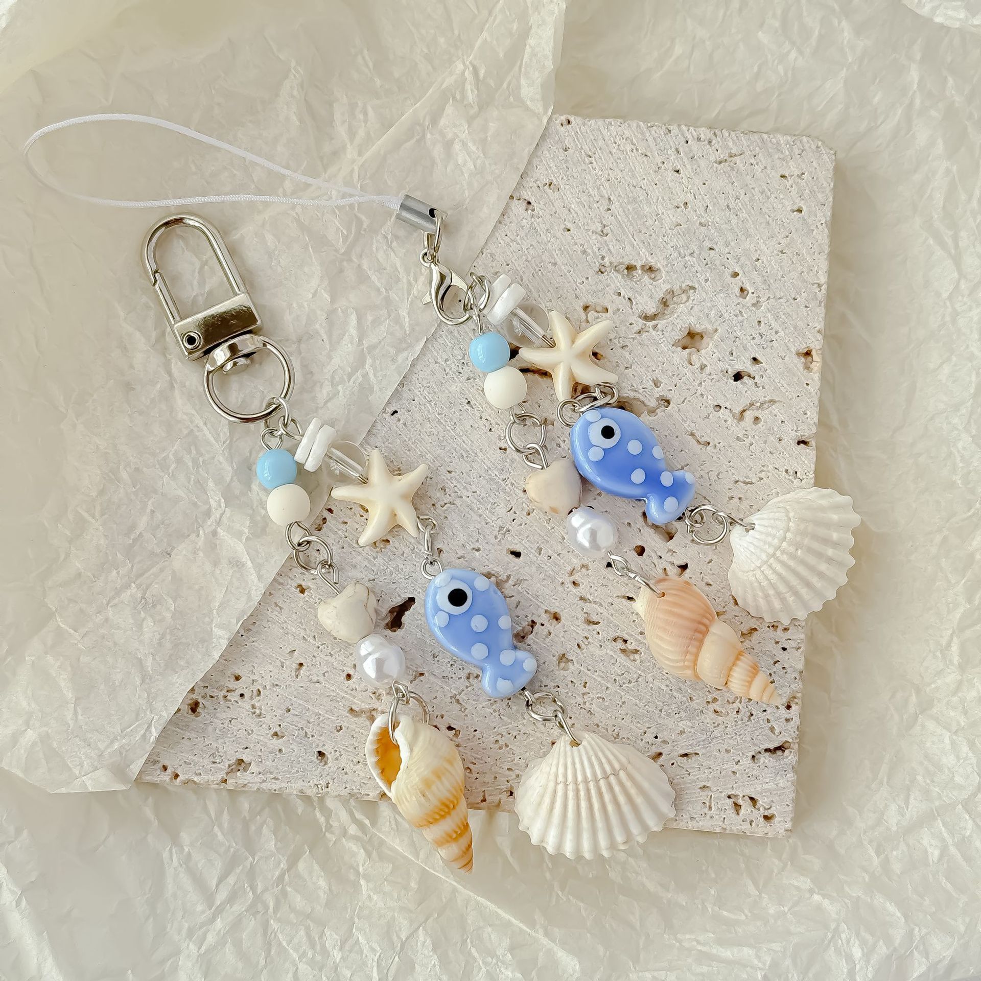 Ocean Series Shell Starfish Phone Chain Earphone Holder Ins Style Bag Camera Polaroid Accessory Keychain