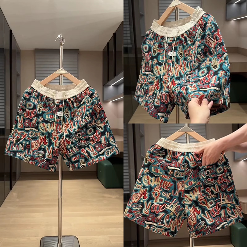 Summer New Style Jacquard Letter Graffiti Shorts Men's Fashion Trendy Couple's Knee-Length Shorts Versatile Beach Shorts Summer New Style Jacquard Letter Graffiti Shorts Men's Fashion Trendy Couple's Knee-Length Shorts Versatile Beach Shorts