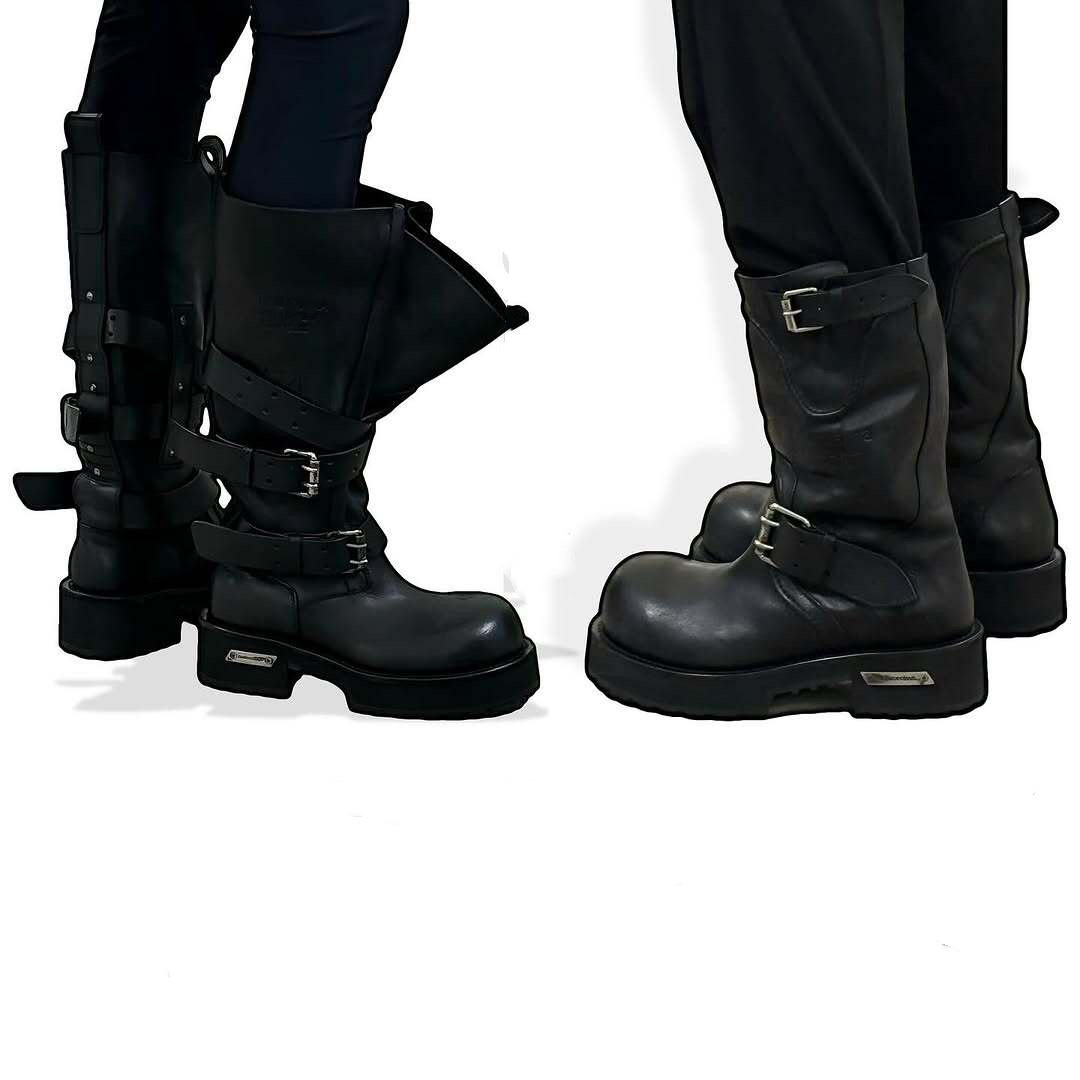 Leather Version Thick-soled Street Style Women's 2025 Autumn And Winter New Large Toe Martin Mid-calf Multifunctional Riding Boots_voghion.com