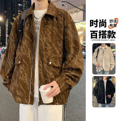 コーデュロイジャケット男性2025新型ゆるいごろつきイケメン香港風春秋モデルの大きいサイズと太ったカジュアル男性コート