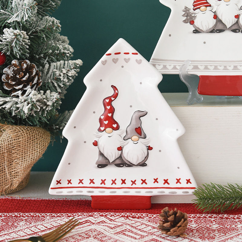 Papá Noel nórdico árbol de Navidad plato de árbol en relieve creativo platos de comedor dulces platos de bocadillos bandejas cubiertos