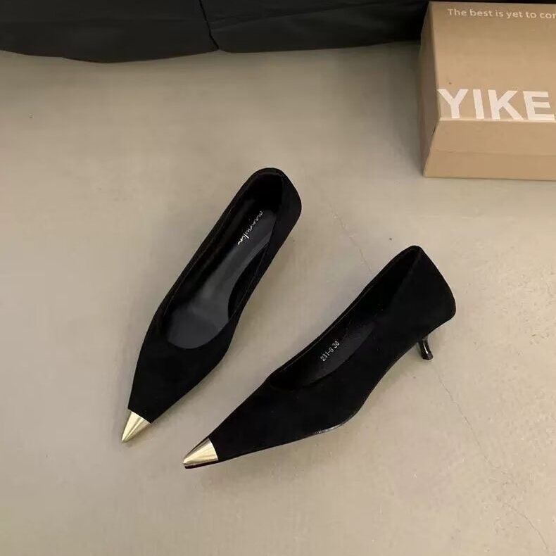 Fashion Trendy Versatile Single Shoes Spring and Autumn New Niche Design Metal Pointed Toe Stiletto High Heels