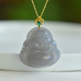 Fubei Diamond Jewelry [18K Gold Inlaid with Hetian Qinghai Material Smoke Purple Buddha Pendant] Bare Stone Size 30*30mm