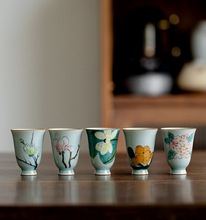 冰片釉纯手绘枇杷闻香杯家用品茗杯单个聚香杯功夫茶杯陶瓷主人杯