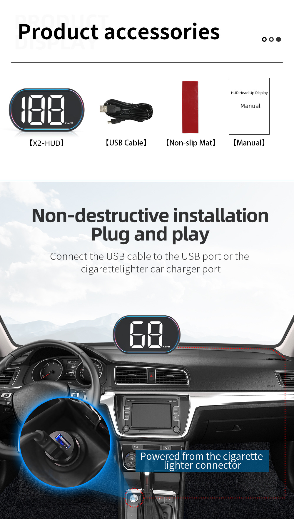 Car HUD Head-Up Display Beidou GPS Dual-Core No-Latency High-Definition Speedometer Head-Up Instrument X2 Universal Model