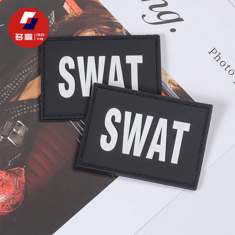 Spot Manufacturer Direct Sales Swat Soft Plastic Drop Plastic Label Backpack Hat Clothing Pvc Velcro Armband Rubber Label
