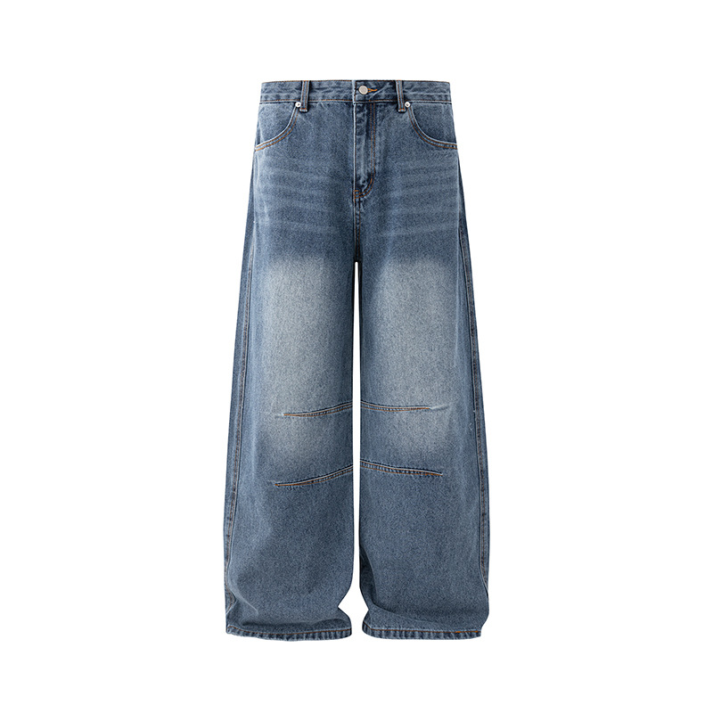 MYQ Men's Distressed Washed Jeans Loose Wide Leg Straight Casual Commuter Pants Korean Style Spring Autumn_mkmklike.com