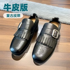佩琪2025年春秋新款圆头低跟平底单鞋一脚蹬金属扣时装牛皮女鞋