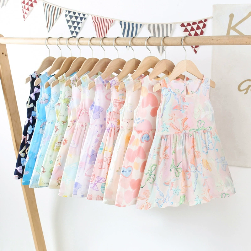 Девушки летние платья 2025 новый подтяжка юбка детка шелковая юбка детское цветочная юбка юбка